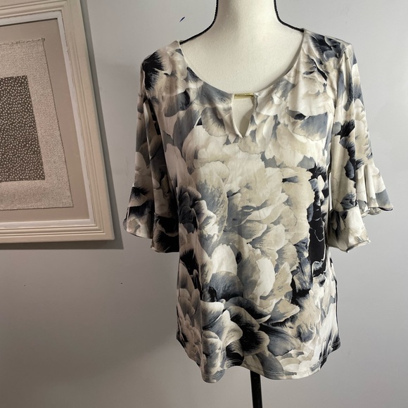 Calvin Klein Blouses M Piped Bell Short Sleeve Round Slit Hem Relax Fit - Picture 13 of 14